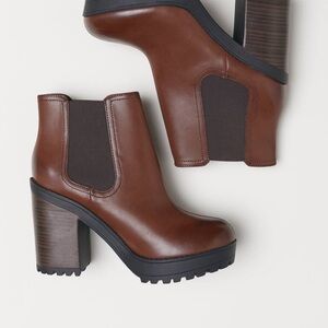 H&M Brown Leather Ankle Boots - Women